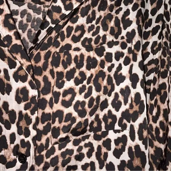 H&M Animal Print Button Front Boxy Short Sleeve Blouse Shirt Top - Picture 5 of 10